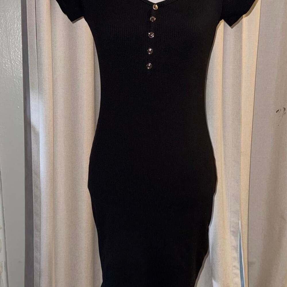 Haley & June Ribbed Mini Dress Size L Black Button Front Bodycon